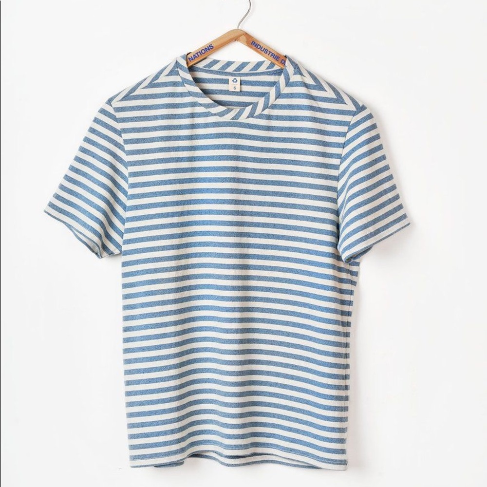 Industry of All Nations Heavyweight Upcycled Cotton/Denim Striped T-shirt